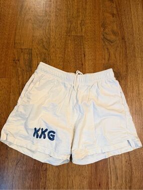 White Athletic Drawstring Shorts with Blue KKG  Sorority Embroidery